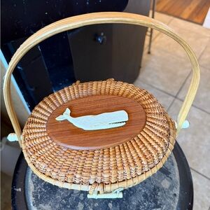 Nantucket authentic whale bone Woven Oval basket Handbag with Whale Inlay